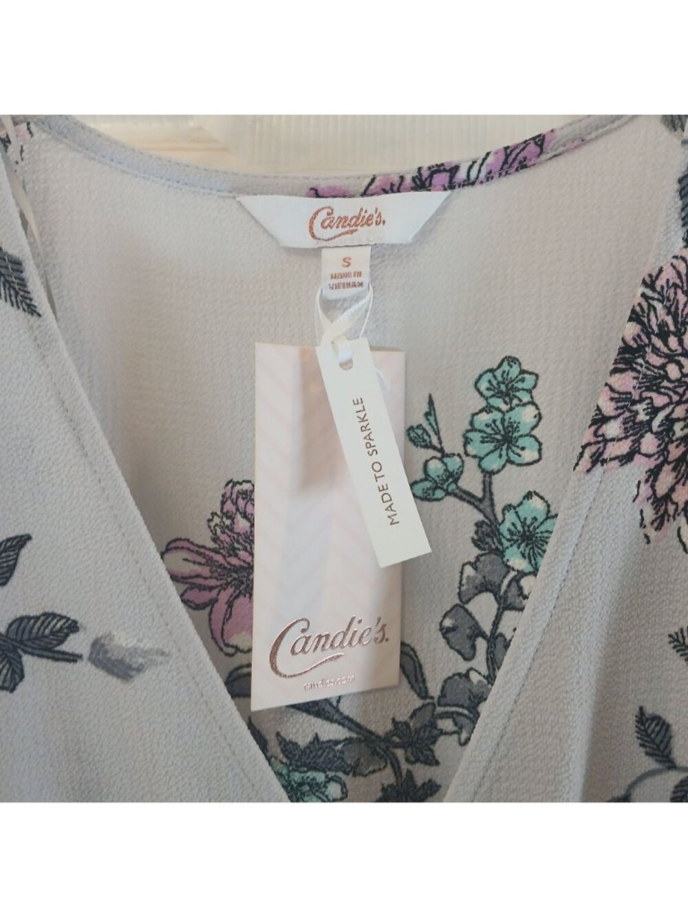 Candies Floral Maxi Romper Sz S Dress Purple V-Neck Belted Flutter Sleeves #H34 - Picture 5 of 13